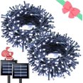 thumbnail image 2 of JMEXSUSS Paquete de 2 luces solares navideñas blancas, 100 LED de 42.7 pies luces solares al aire libre impermeables, 8 modos de alambre verde luces solares para árbol para decoración de Navidad, jard, 2 of 4