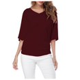 thumbnail image 1 of Plus Size Women's V Neck T Shirt: Batwing Sleeve, Loose Fit, Solid Color, Comfortable, 1 of 5