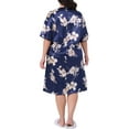 thumbnail image 3 of Agnes Orinda Women's Plus Size Satin Nightgown Floral Print Round Neck Short Sleeve Lounge Midi Sleepwear 1X Navy Blue, 3 of 6