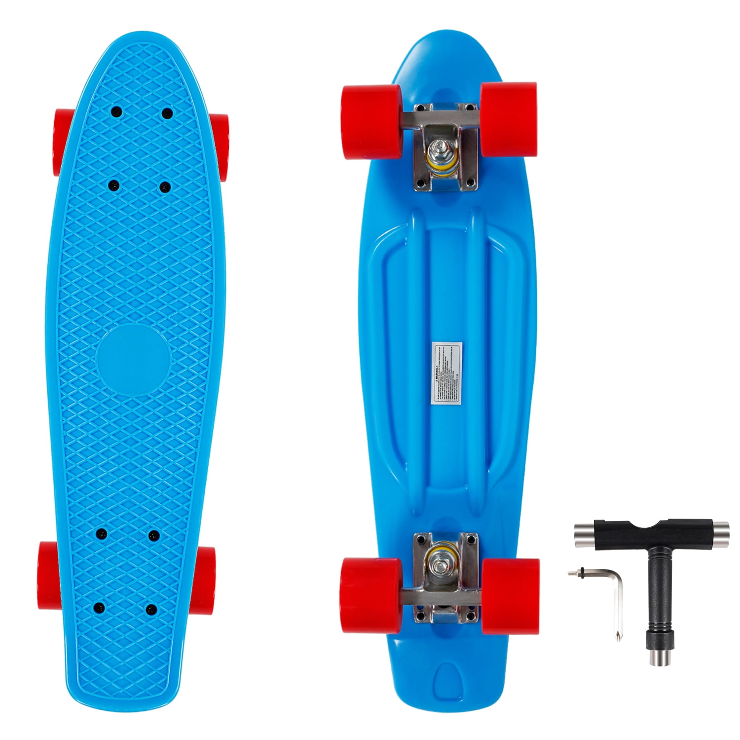 Kids Pro Stunt Mini Skateboard Beginner Children Tricks Plastic Skateboard for kids with T Tool Accessory Blue