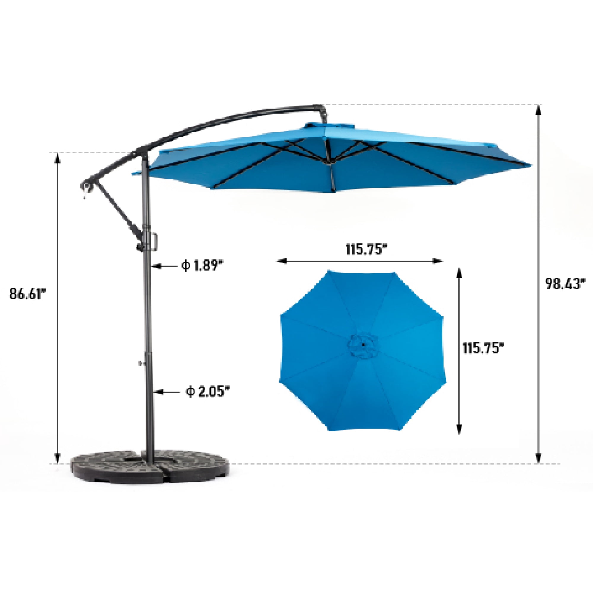 Leumius 10ft Outdoor Patio Umbrella,Outdoor Offset Cantilever Umbrella with 8 Sturdy Ribs and Easy Tilt Adjustment,Patio Market Umbrella for Pool Deck Porch Backyard Garden,Dark Blue(No Base)
