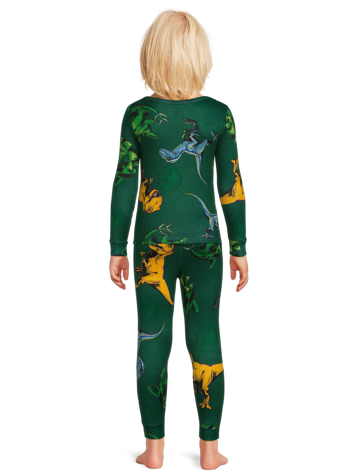 Jurassic World Boys Dinosaur Long Sleeve All Over Print 2 Piece Pajama Sleep Set, Sizes 4-10