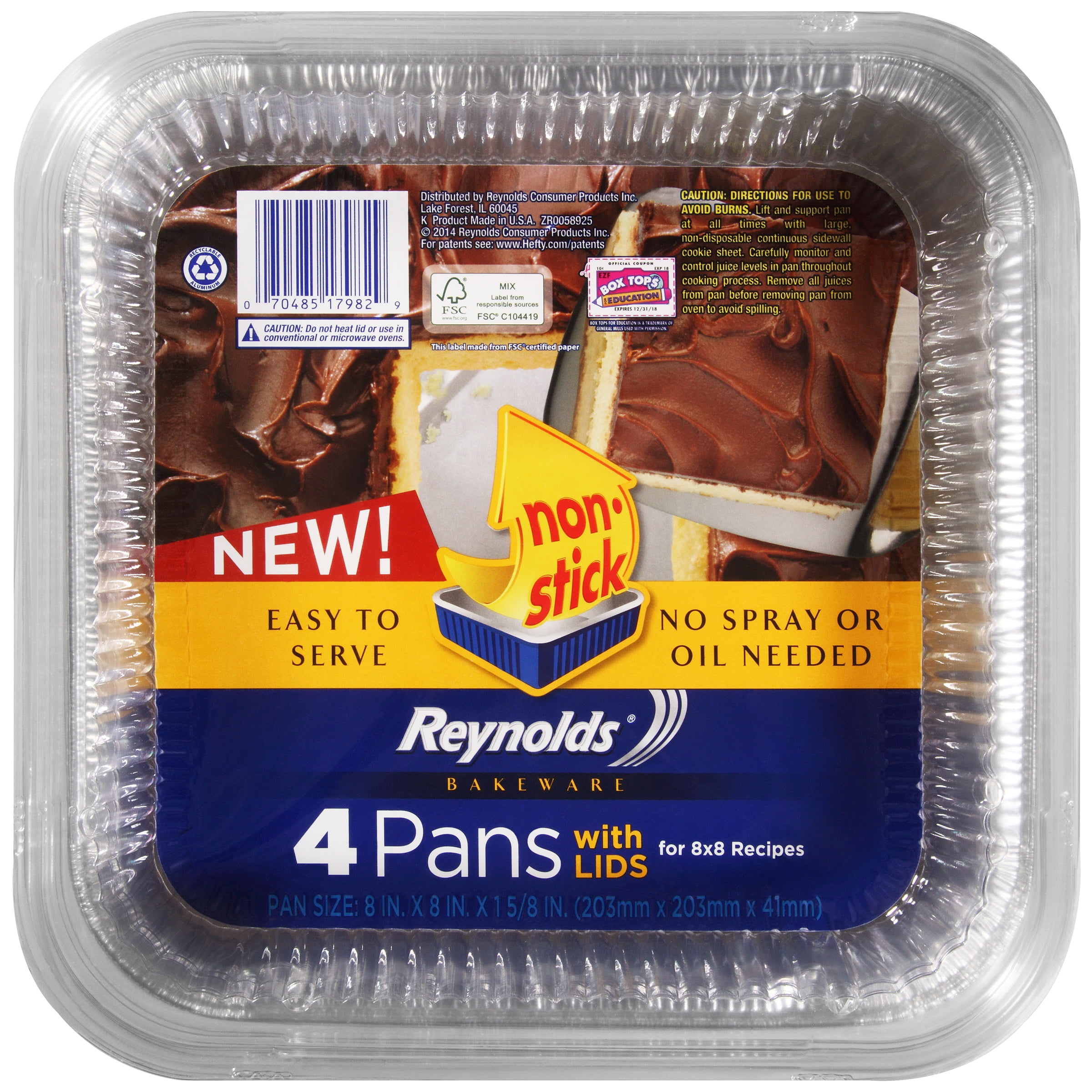 Reynolds Disposable Aluminum Cake Pans with Lids, 8 x 8 x 1 5/8 Inch, 4