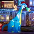 thumbnail image 2 of Costway 10 ft Christmas Inflatable Dinosaur, Christmas Lighted Green Dinosaur Bite Gift, 2 of 10