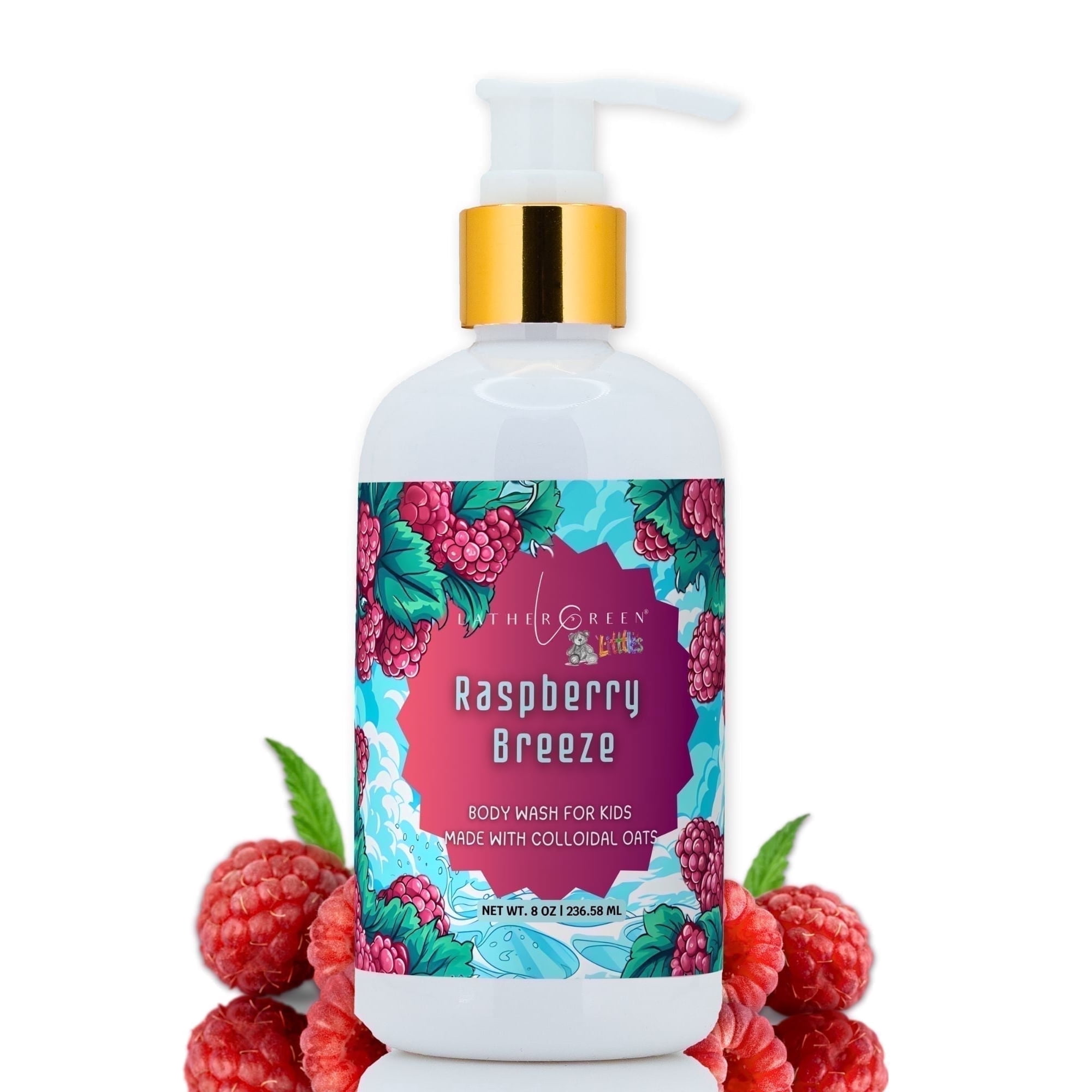 Raspberry Breeze Kids Natural Body Wash, Daily Use, Safe to Sensitive Skin with Vitamin E, 8 oz by LatherGreen