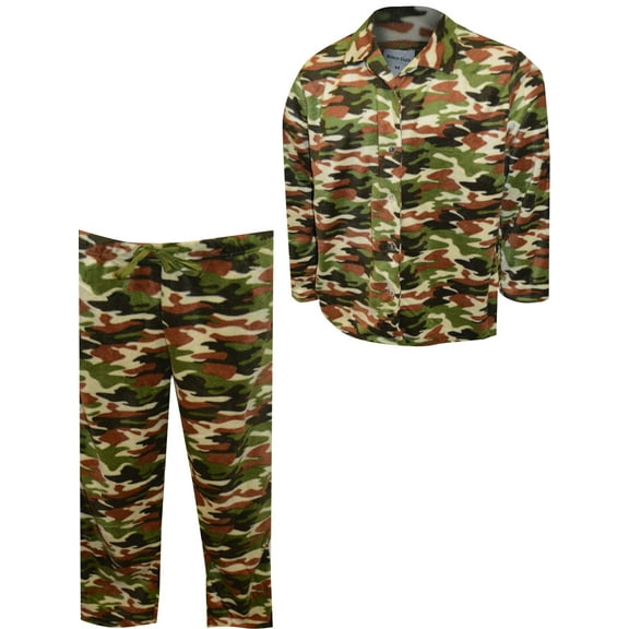 Bronze Eagle Mens Camo Print Traditional Fleece Guys Pajama (Large)