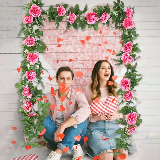 Decoración del hogar 230 cm/90,55 pulgadas Simulación de 10 rosas Juego de 2 piezas Enredaderas Decoración Escena del Día de San Valentín Colgante de pared Repisa Decoración de mesa Simulación de plás