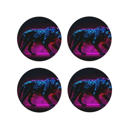 

Tideii Futuristic Purple Panther A、 for Leather Coasters 4 Pieces Anti-fouling and Anti-scalding Decorative Coasters Suitable for Restaurants Kitchens Coffee Shops-Round Shape