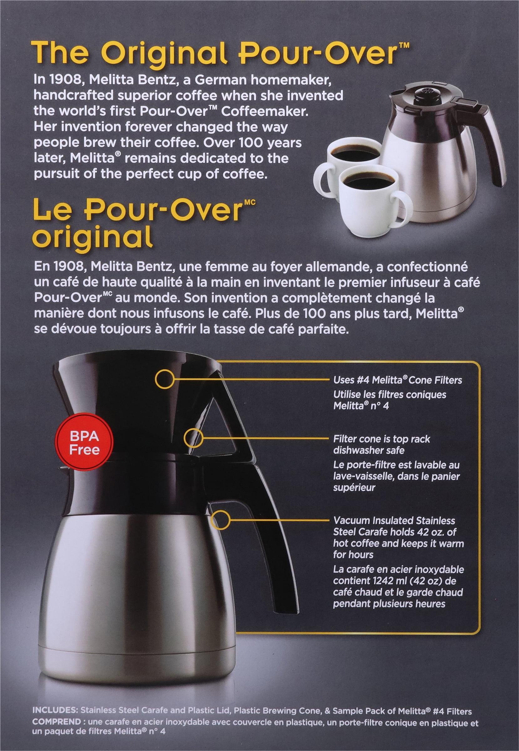 Melitta Thermal Pour-Over Coffeemaker and Stainless Carafe Set - 42 oz.