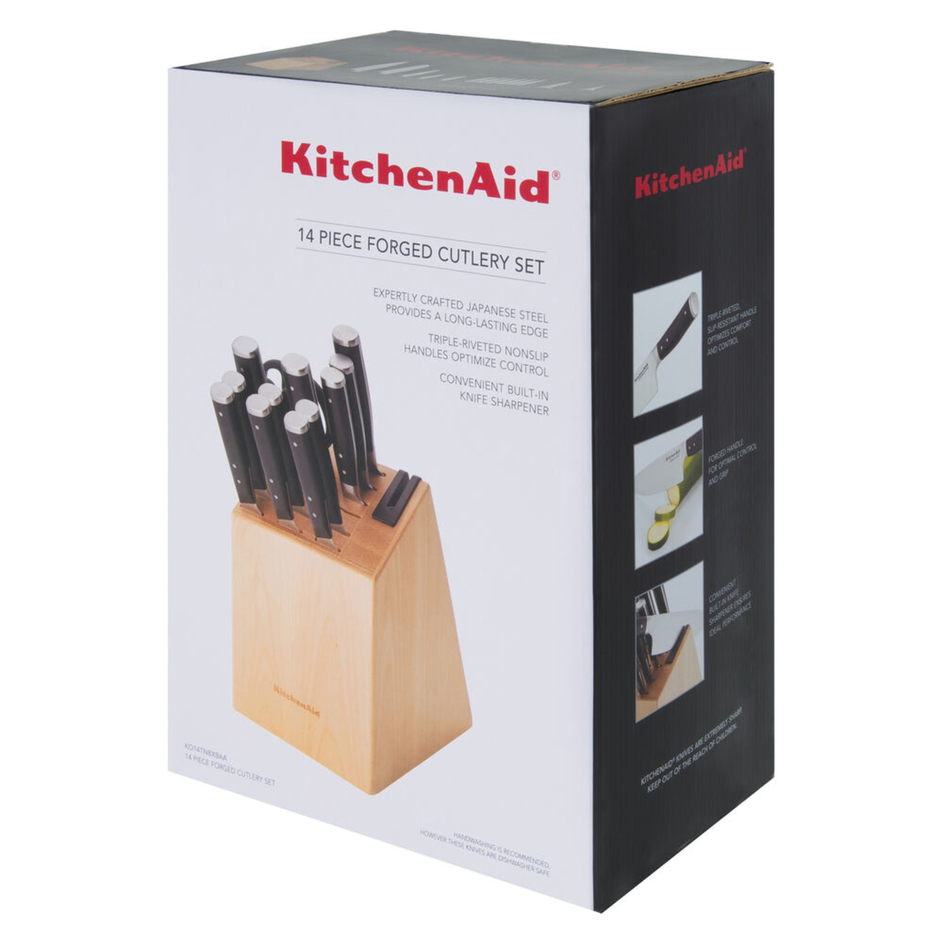 Kitchenaid Gourmet 3-piece Forged Tripe-Riveted Chef Knife Set with Blade  Covers, Black 