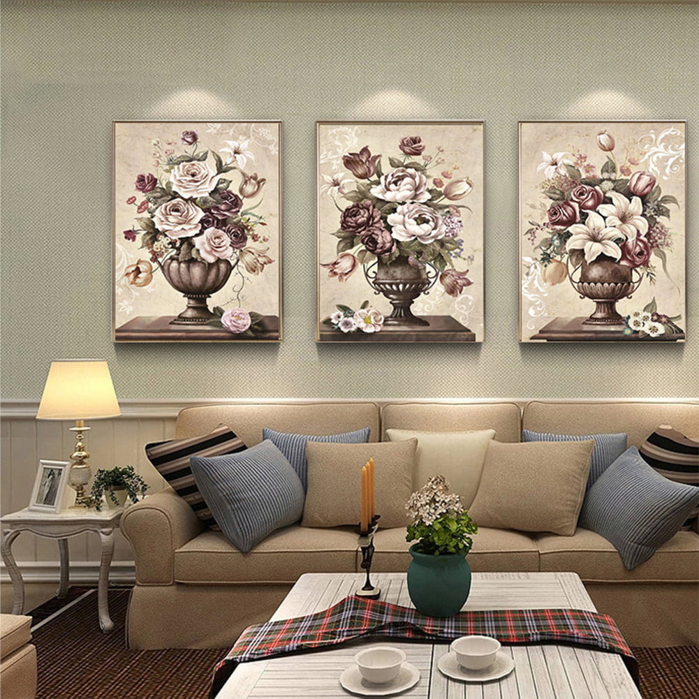 3PCS/Set Paint Flowers Canvas Painting Print Wall Art Picture Living Room Decors
