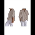 thumbnail image 3 of Blusa de Algodón y con Cuello Redondo, Dobladillo con Volantes y Corta, Color Liso, para Mujer. Albaricoque L, 3 of 7