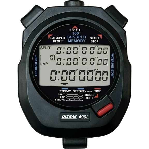 Ultrak 490L LED Backlight 100 Dual Split Memory Stopwatch - Black