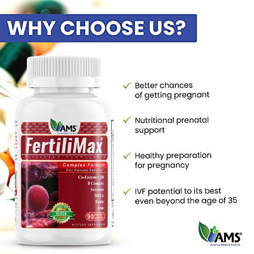 America Medic and Science FertiliMax Women's Fertility Support with Folate CoQ10 DHEA Iron Selenium 90 Capsules