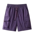 thumbnail image 2 of Domuza Men's Sport Shorts with Drawstring Pockets Solid Color Outdoor Workwear Hiking Short Pants Purple L, 2 of 4