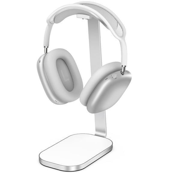 Headphone Stand, Headset Holder with Aluminum Supporting Rod, Heavy Base Desk Stand for AirPods Max and All Headphones - Silver White