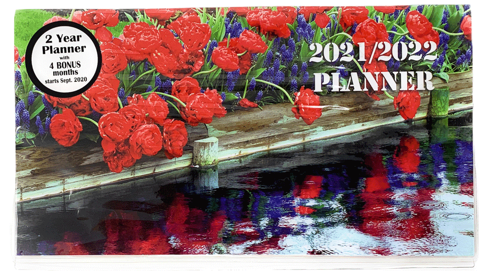 Pen & Shopping List Flowers 2021 Family Organiser Calendar with Memo Pad