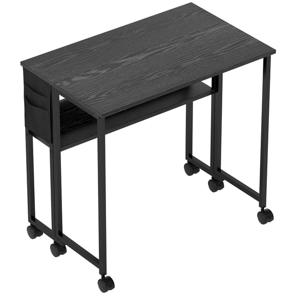 Dranite Folding Computer Desk with Storage Bag, Shelf, and Wheels