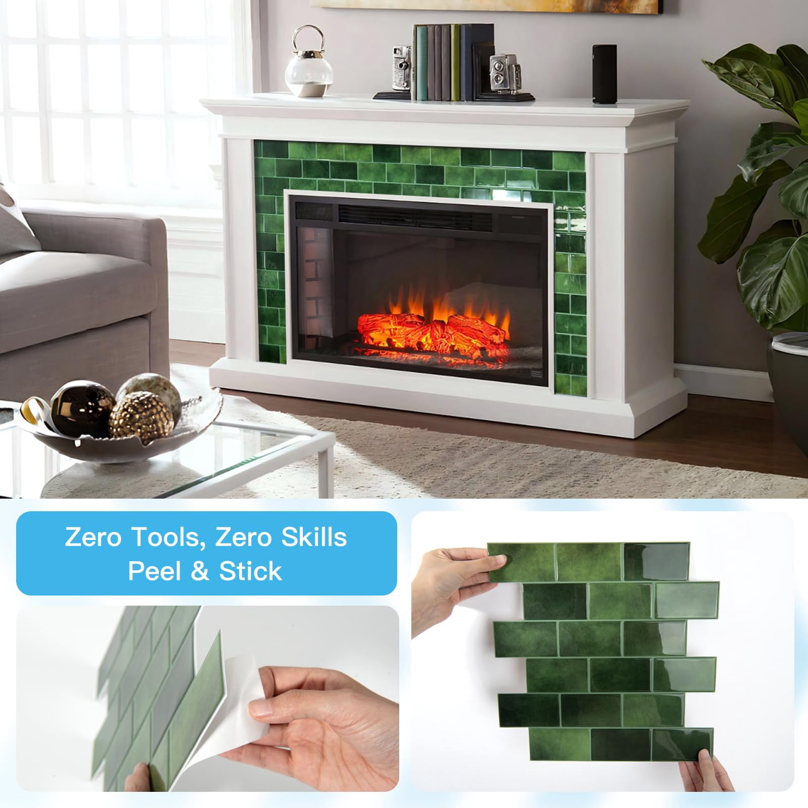 Peel And Stick Green Wall Tiles - 12"x12" Thicker Design Backsplash  Self-adhesive Tile For Kitchen & Bathroom Renovation