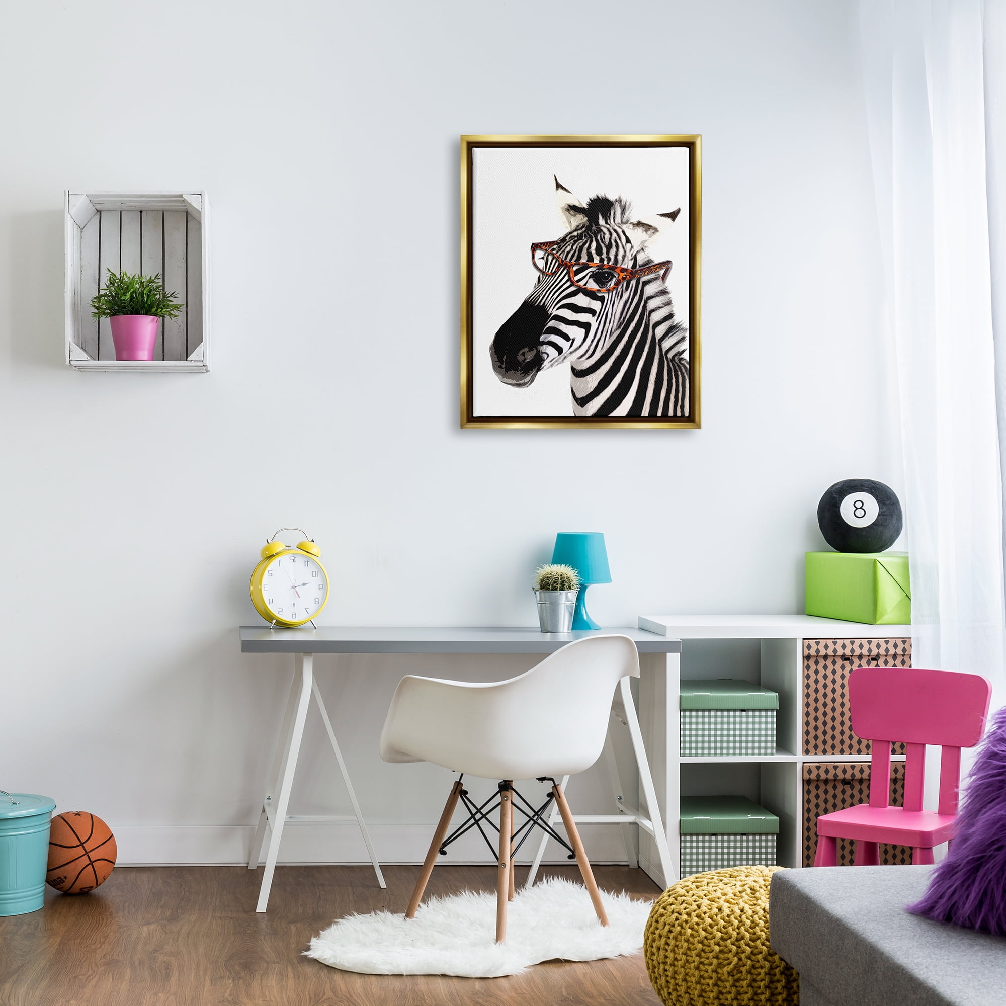 Stupell Industries Zebra Wearing Glasses Animals & Insects Painting Gold Floater Framed Art Print Wall Art, 25 x 31