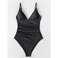 thumbnail image 5 of Traje de baño de una pieza para mujer, cuello en V profundo, tirantes finos ajustables, fruncido en la parte delantera y trasera, talla XXL, 5 of 5