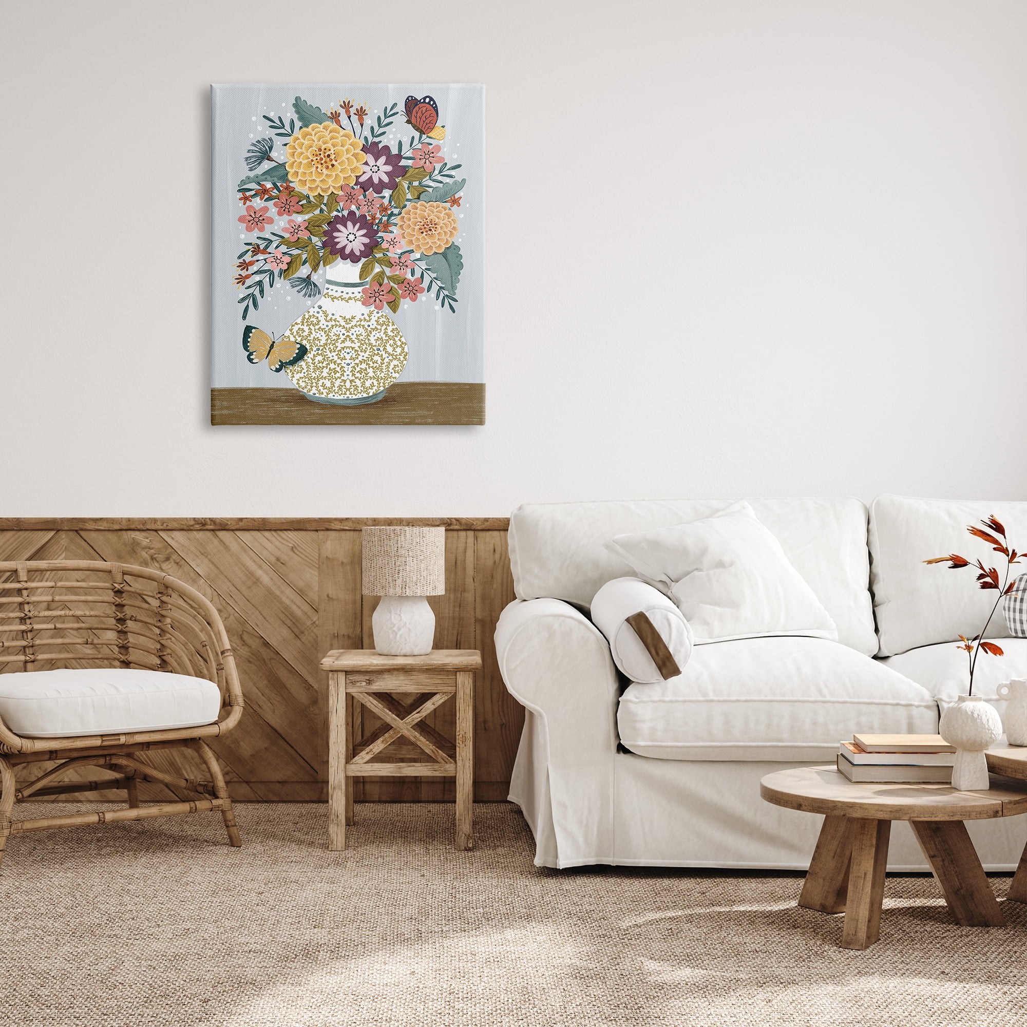 Stupell Industries Dahlia Bouquet & Butterflies Botanical & Floral Painting Gallery Wrapped Canvas Art Print Wall Art, 30 x 40