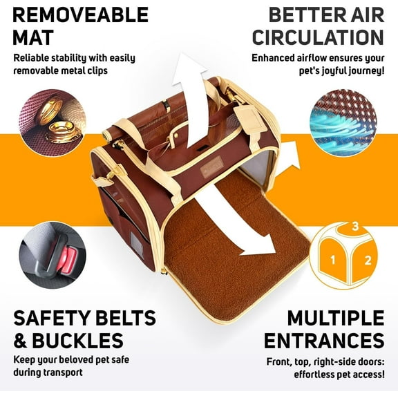 Large Soft Pet Carrier for Cats Dogs Travel Bag Airline Approved M Brown