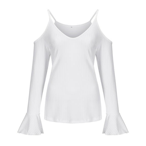 Womens under $10 2026 ! asdoklhq Womens Plus Size Dresses,Women's V-neck Casual Off Shoulder Strap Long Sleeve T-shirt Top Blouse