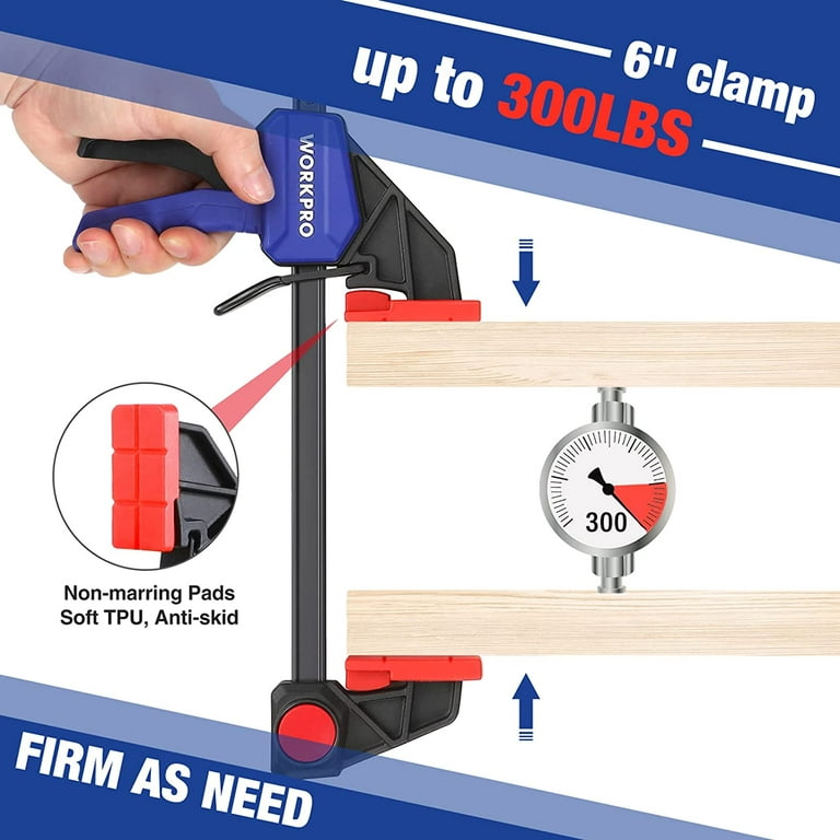 WORKPRO 6 Bar Clamps for Woodworking, Medium Duty 300lbs One-Handed  Clamp/Spreader, Quick-Clamp F Wood Clamps Set for Hand Wood Working Crafts  Grip