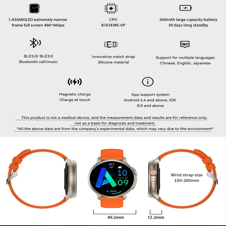 EIGIIS Smart Watch Answer Make Call AMOLED Smartwatch for Android and iOS Phones with Bluetooth Call/Dial Fitness Activity Tracking, Adult Unisex