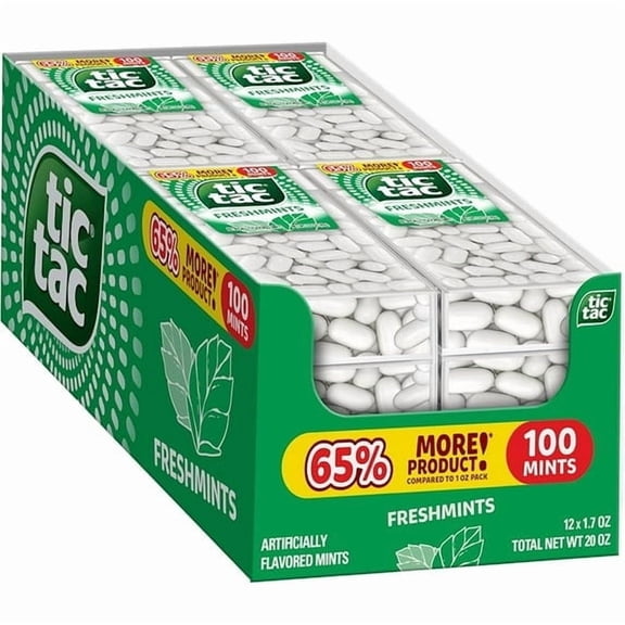 Tic Tac Freshmints Breath Mints – 12 Pack Box, 100 Mints Each, Classic Mint Flavor