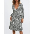 thumbnail image 5 of Musuos Women Midi A-line Dress, Long Sleeve Deep V-neck Tie-up Zebra Stripes Print Fall Casual Dress streetwear, 5 of 10