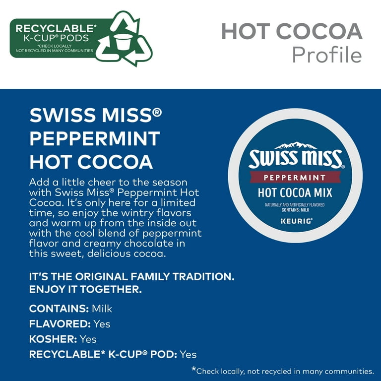 Swiss Miss Peppermint Hot Chocolate K-Cups and Jet Puffed Marshmallow Bits Bundle - Single-Serve Hot Cocoa K-Cups for Keurig Brewers - 1 Box 22