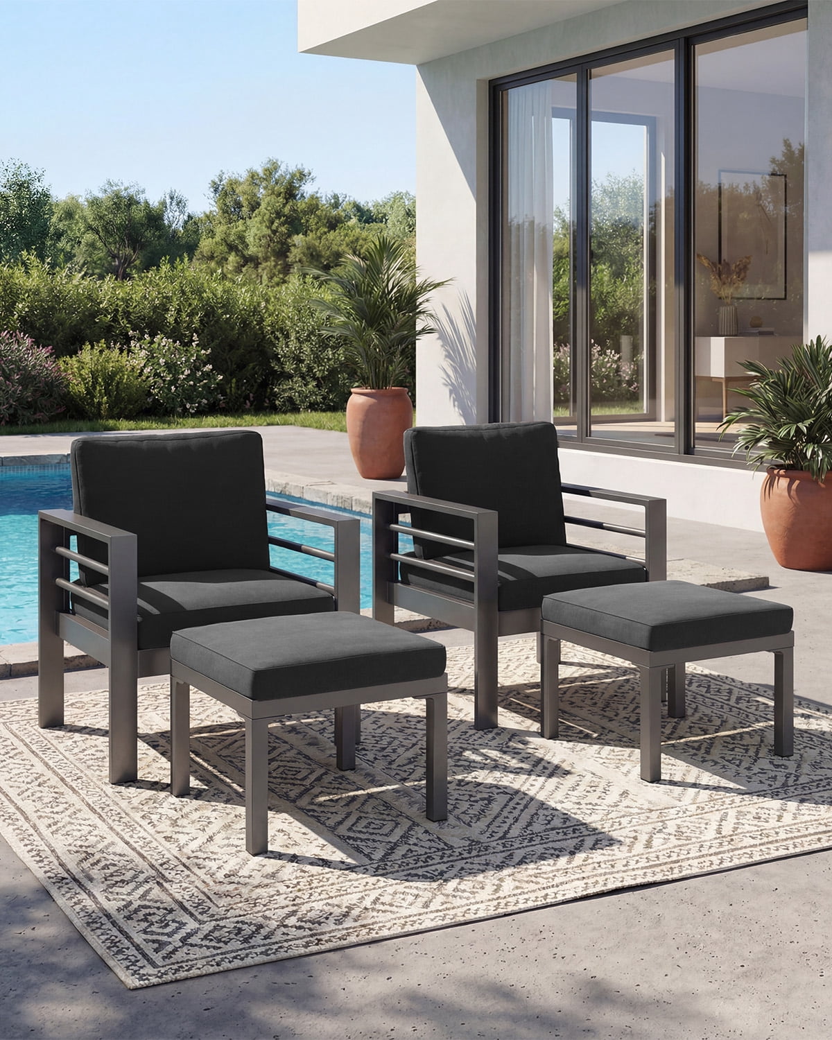AECOJOY Aluminum Outdoor Furniture Set 7 Pieces Sectional Sofa Patio Conversation Set - Dark Gray