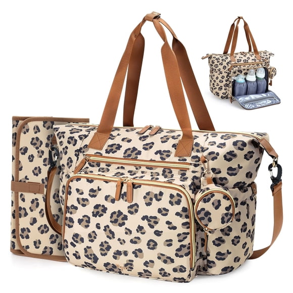 Bolso de Pañales Tote Tonyeee Grande para Viajes y Hospital con Estampado de Leopardo
