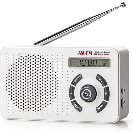 Portable Radio AM FM SW, Transistor Radio with LCD Display, Alarm Clock, Sleep Timer and Headphone Jack, 4 AA Battery Powered or Plug in Wall, Small Radio for Home Outdoor Seniors