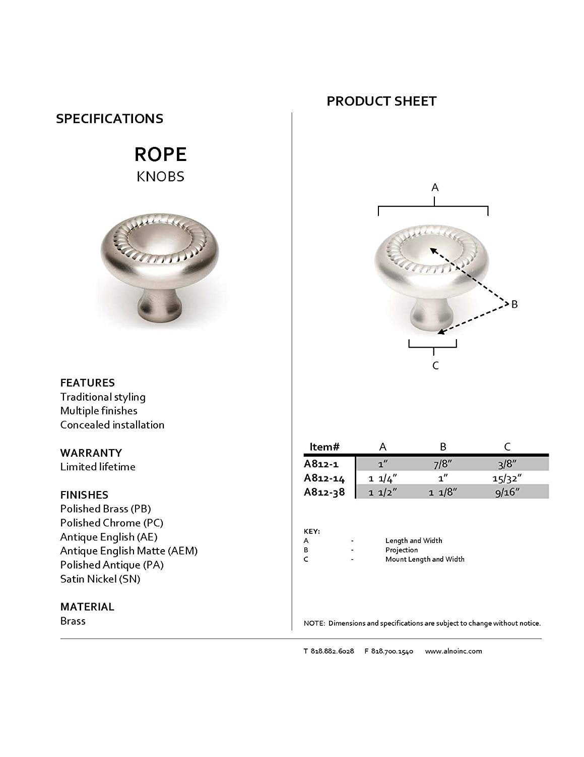 Alno Traditional 1-1/4" Cabinet Knob - Satin Nickel