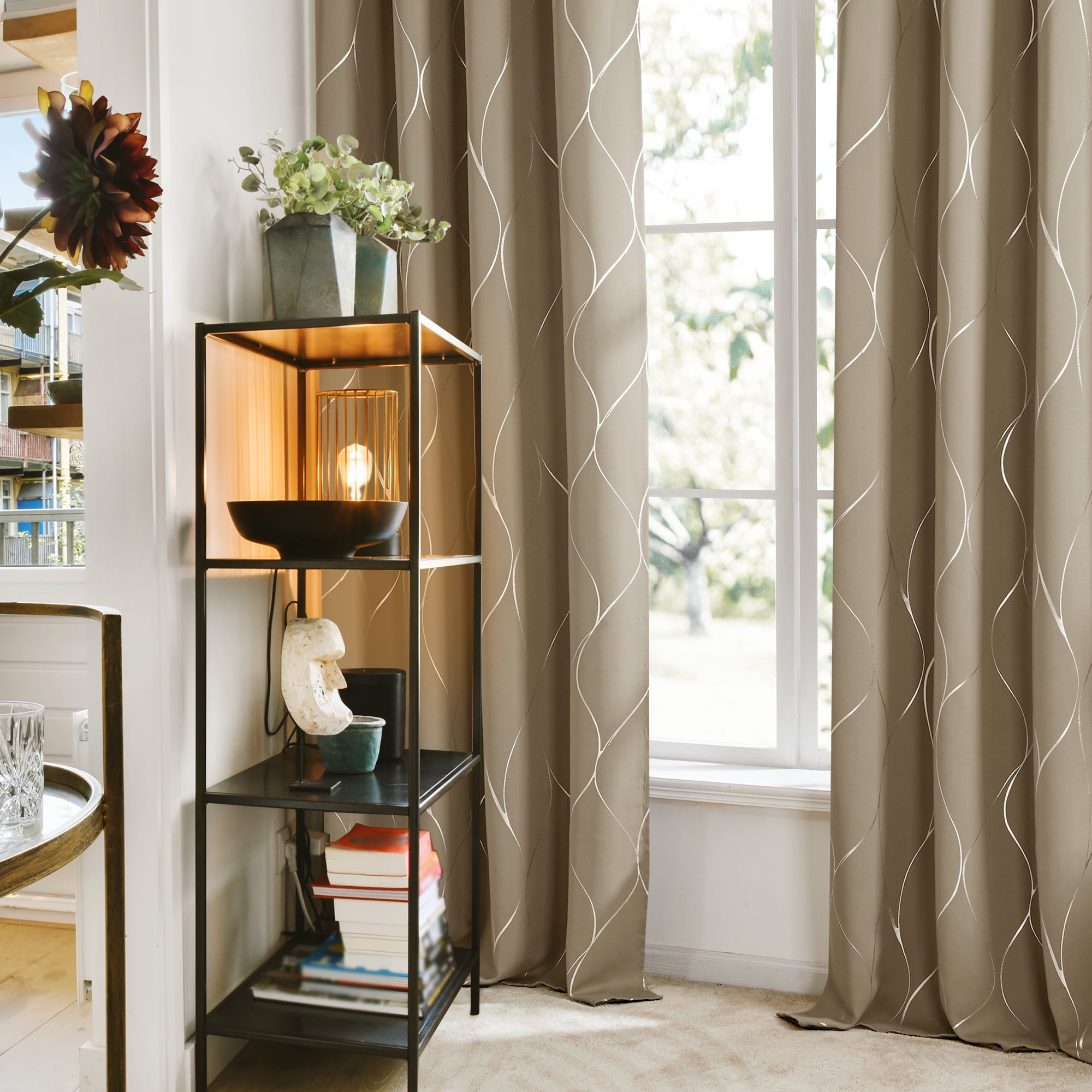 Deconovo Grommet Wave Print Blackout Curtains Khaki, 52x 72 inch, 2 Panels, Thermal Insulated for Living Room