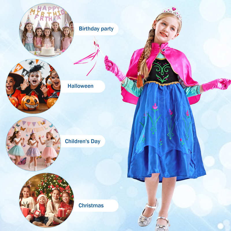 Jurebecia Snow Queen Anna Princess Costume for Girls, 5-6Y photo 6