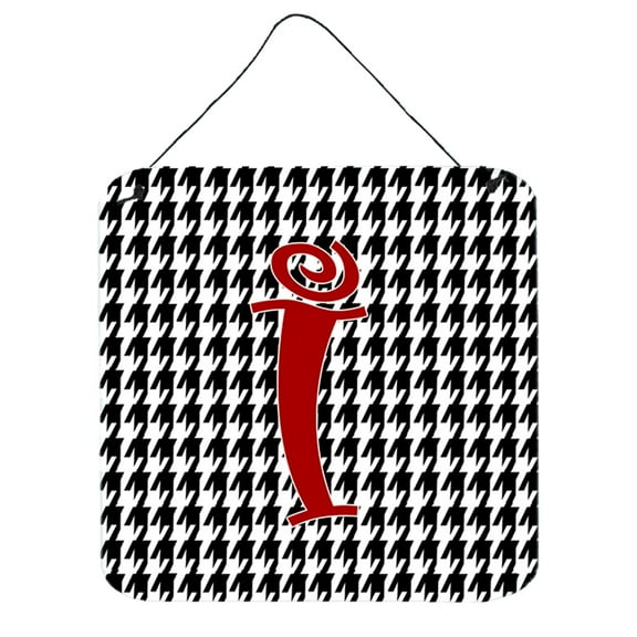Letter I Initial Monogram - Houndstooth Black Wall or Door Hanging Prints