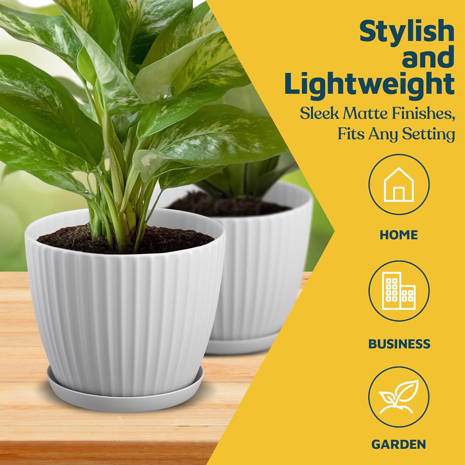 White 6-Inch Plant Pots with Drainage & Saucers 18 Pack, Indoor & Outdoor Planters for Houseplants, Herbs, and Flowers, Durable & Weatherproof Material, Stackable, Lightweight, Minimalist Design