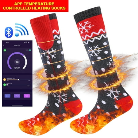 

Unisex Christmas Snowflake Printing APP Temperature Control Electric Heating Socks Outdoor Riding Ski Heating Socks USB Smart Hheater