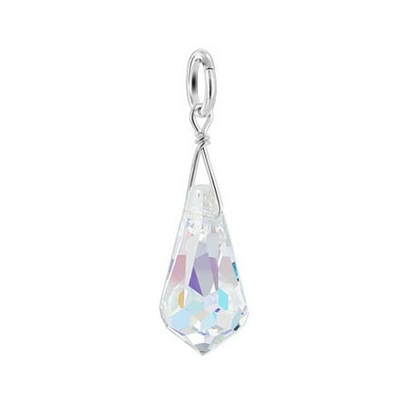 Gem Avenue 925 Sterling Silver Teardrop Shape Clear AB Crystal Charm Pendant Made with Swarovski Elements