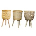 thumbnail image 3 of ziyahi Hand Woven Rattan Flower Pot Wood Stand DIY Storage Basket Handcrafted Rustic Balcony Plant Planters Garden Ornaments Horizontal pattern M, 3 of 9