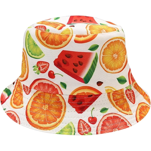 LinYooLi Womens Bucket Hat Fresh Fruit Pattern Reversible Men Fisherman Hat Teen Unisex Travel Sport Sun Protection Basin Hat