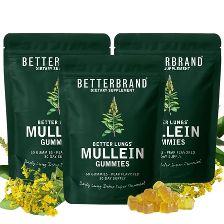 Betterbrand Mullein Chewable Gummies for Lung Cleanse and Detox, Respiratory Health Supplement, 1000mg Mullein Extract per Serving, 180 Gummies - 90 Day Supply - Pear Flavored