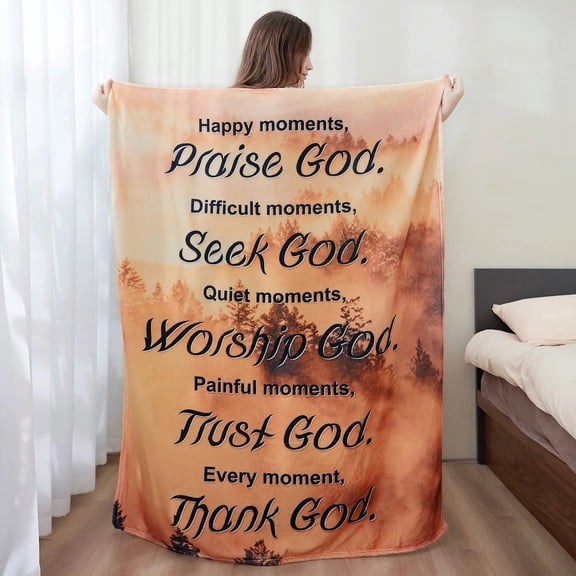 Bible Verse Blanket with Inspirational Thoughts and Prayers Forest pattern Valentine's Birthday's Prayer Women Men Religious Blanket, 30x40in Fleece Blanket