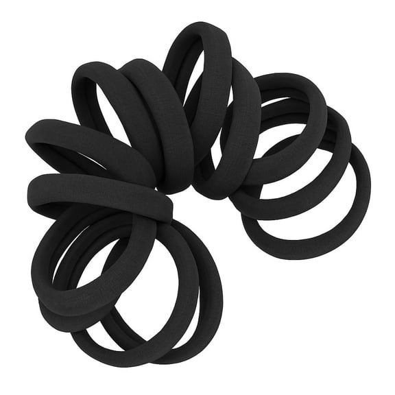 Seamless Hair Ties - Black - Gentle Hair Ties No Damage, Standard Size 1.5 Inch, Soft and Stretchy Nylon Fabric Ponytail Holders - 12 Count