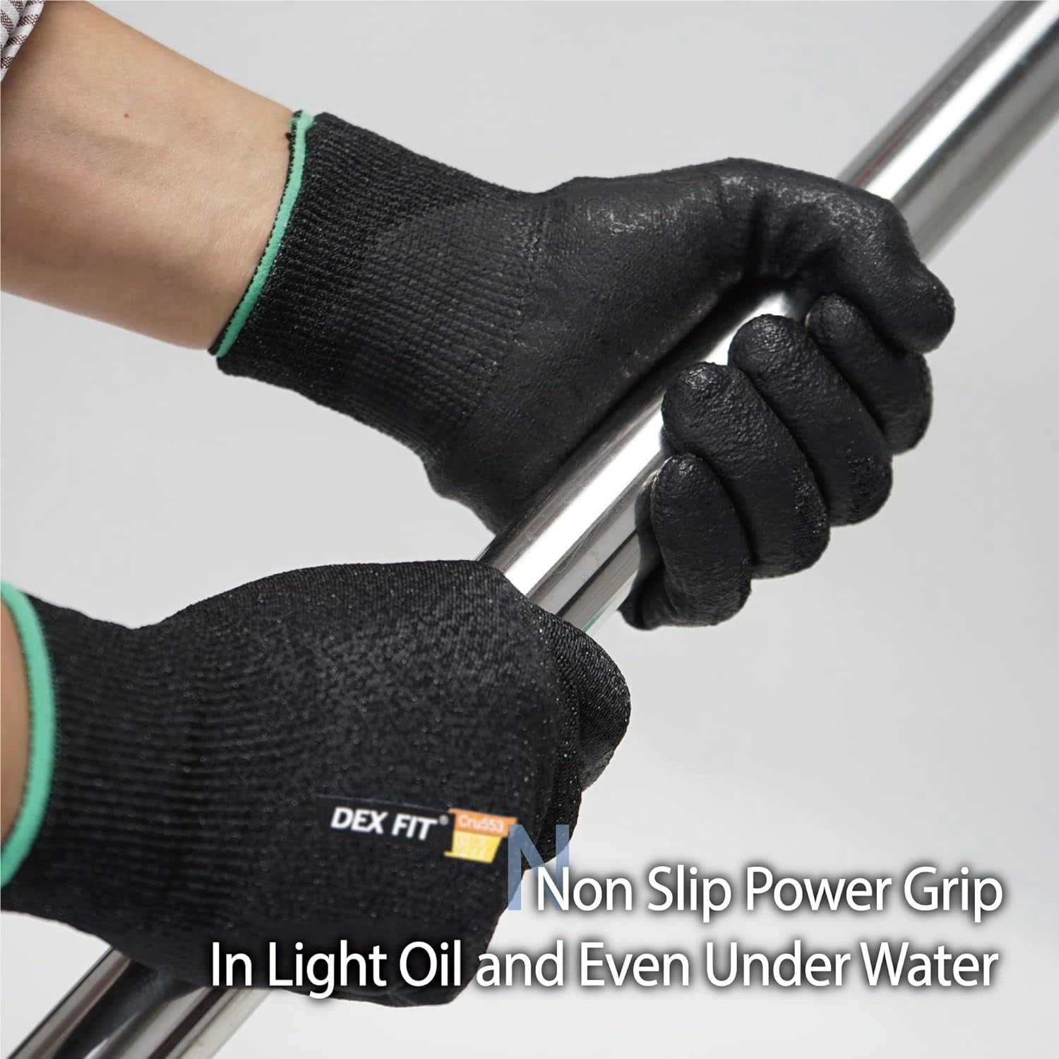 DEX FIT CRU553 Prime Black Level 5 Cut Resistant Gloves (Power Grip, Durable Foam, Large) - 1 Pair