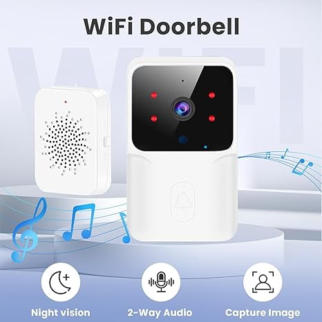Sonnette Vidéo Sans Fil avec Caméra - Sécurité Étanche, Vision Nocturne, Conversation Bidirectionnelle, Alertes Mobiles en Temps Réel, Carillon Intérieur Inclus